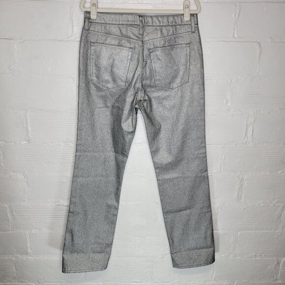 J. Crew Women's Size 29 Jeans Silver Sparkle Mid Rise Slouchy Straight - Picture 2 of 8